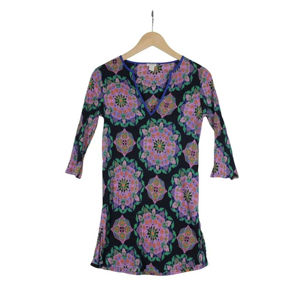 J.Crew women's‎ floral print 3/4 sleeve summer tunic top beach coverup XS